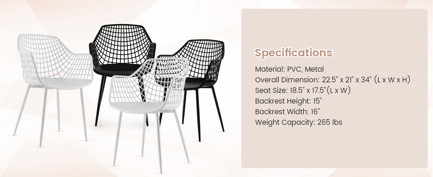 Set of 4 Heavy Duty Modern Dining Chair with Airy Hollow Backrest